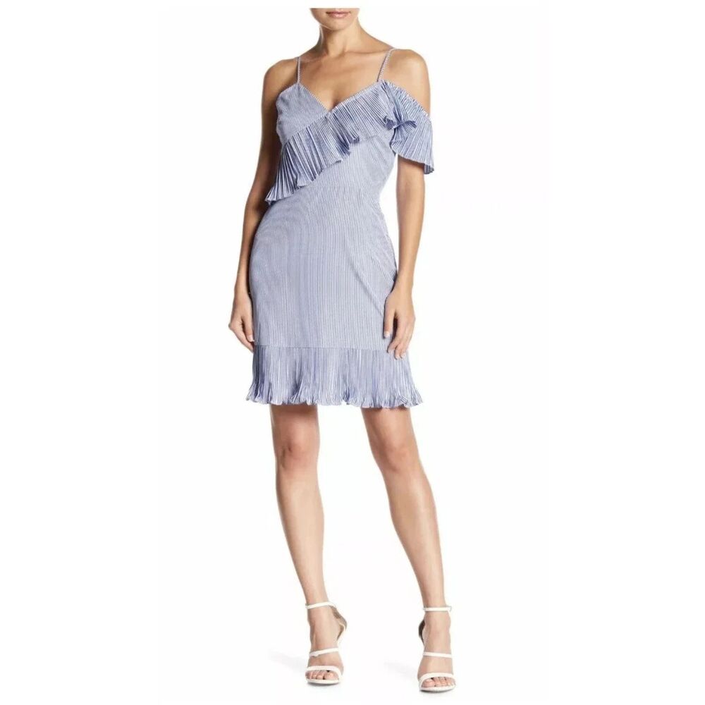 Lucy Paris Angie Striped Pleated Vacation Coastal Beach Ruffle Dress Size M